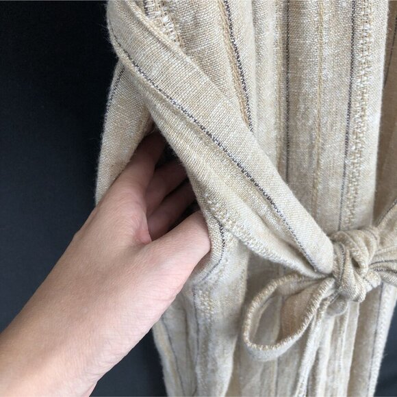 Drew Women's Sleeveless Striped Linen Blend Jumpsuit S Tan Belted Bohemian Artsy - Picture 5 of 8